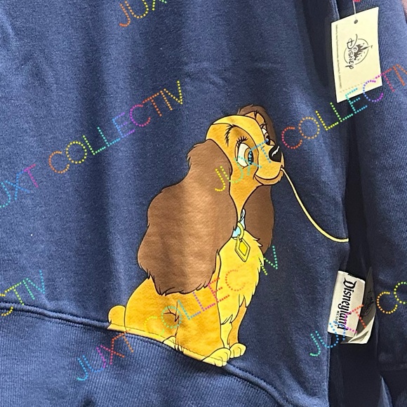 Disneyland Lady And The Tramp Navy Blue Pullover Crewneck Sweatshirt NWT - Picture 4 of 5